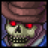 A skeleton with a hat and red eyes